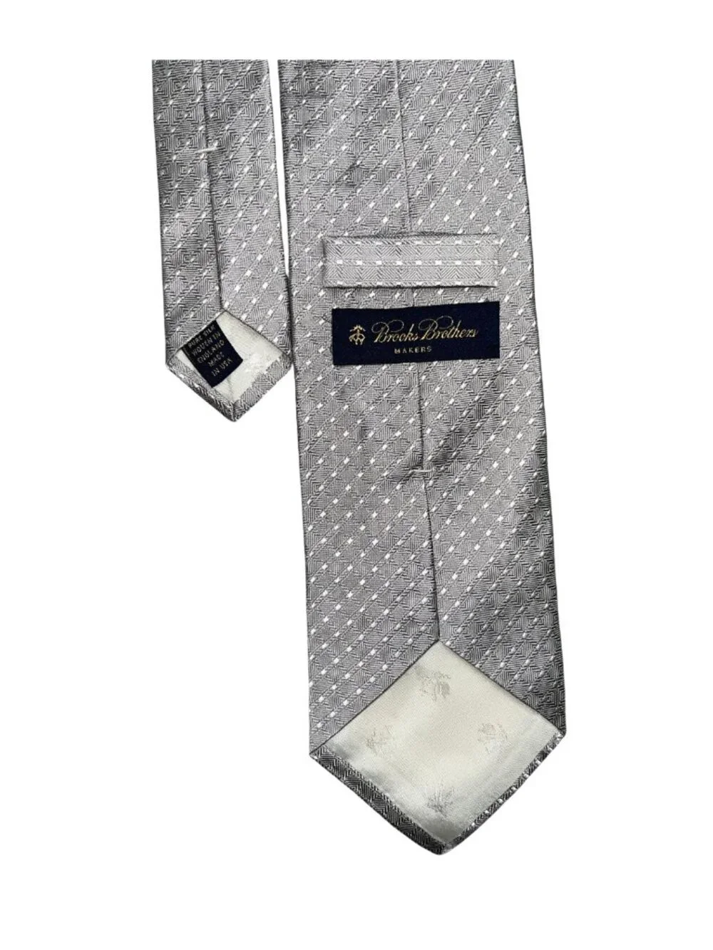 Brooks Brothers Makers Silver Geometric Silk Tie Made in USA Classic 3.75